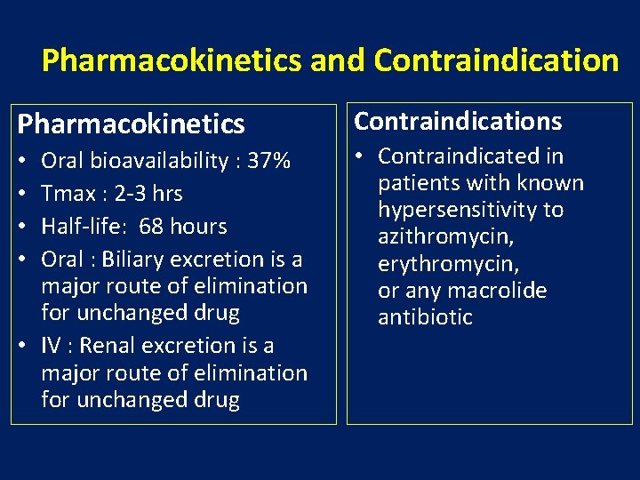 Pharmacokinetics and Contraindication Pharmacokinetics Oral bioavailability : 37% Tmax : 2 -3 hrs Half-life: