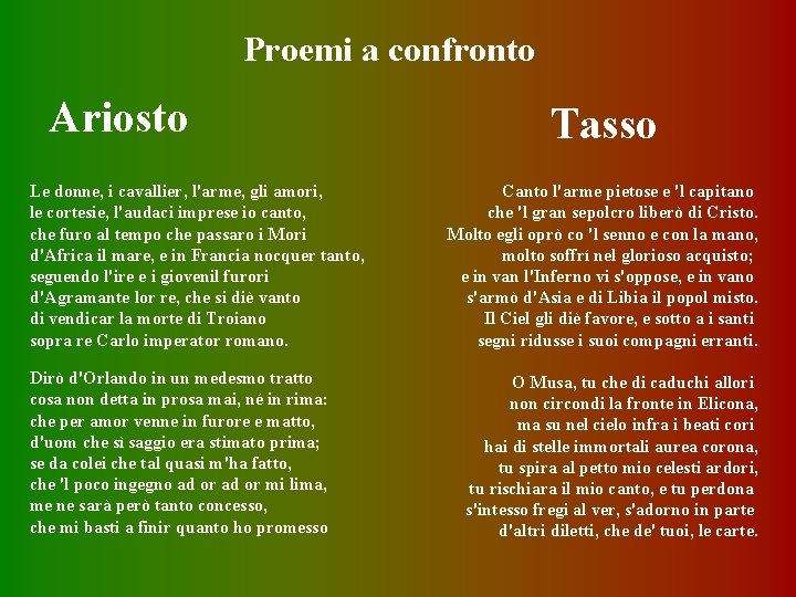 Proemi a confronto Ariosto Le donne, i cavallier, l'arme, gli amori, le cortesie, l'audaci