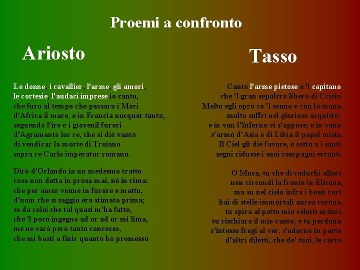 Proemi a confronto Ariosto Le donne, i cavallier, l'arme, gli amori, le cortesie, l'audaci