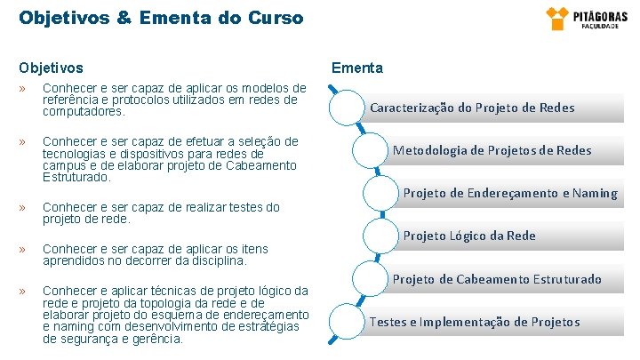 Objetivos & Ementa do Curso Objetivos » » » » » Conhecer e ser