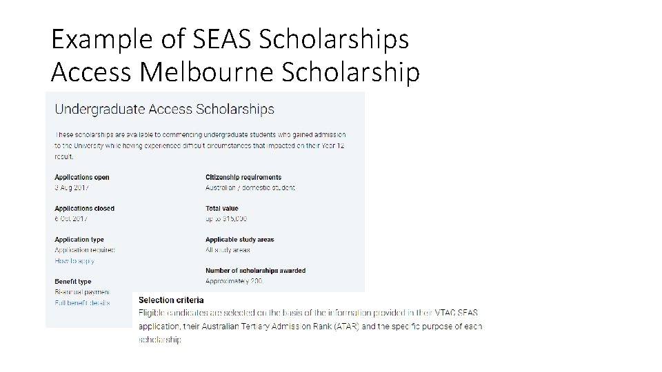 Example of SEAS Scholarships Access Melbourne Scholarship 