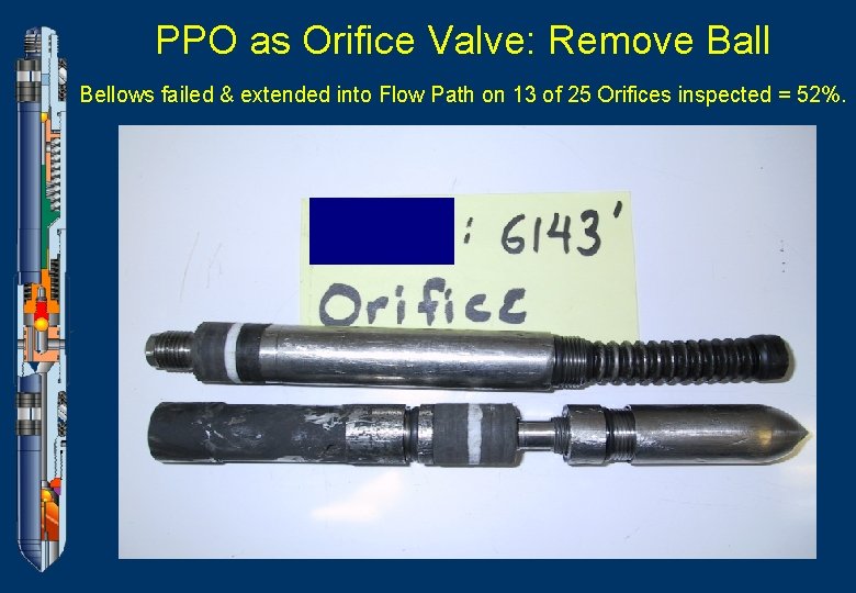 PPO as Orifice Valve: Remove Ball Bellows failed & extended into Flow Path on