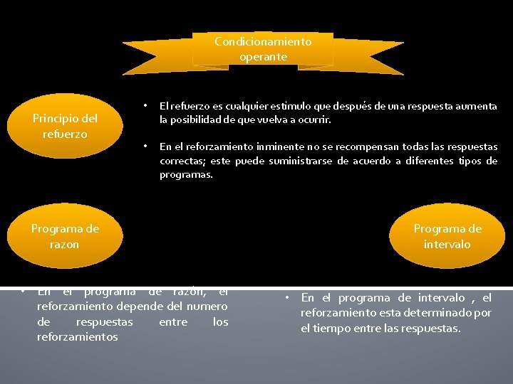 Condicionamiento operante Principio del refuerzo • El refuerzo es cualquier estímulo que después de