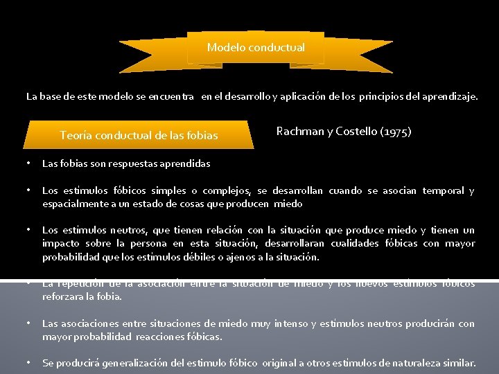 Modelo conductual La base de este modelo se encuentra en el desarrollo y aplicación