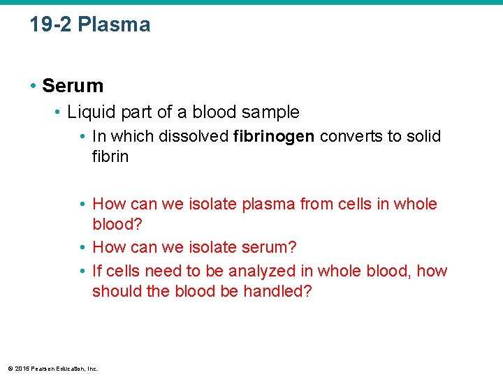 19 -2 Plasma • Serum • Liquid part of a blood sample • In