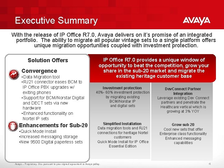 Executive Summary With the release of IP Office R 7. 0, Avaya delivers on