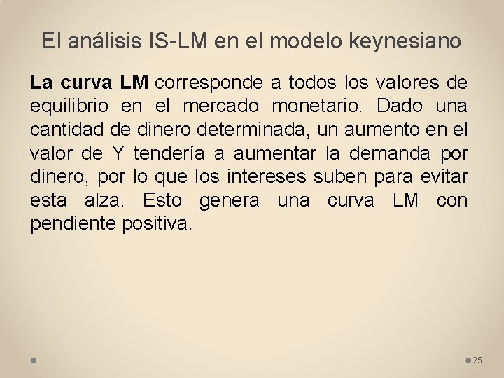 El análisis IS-LM en el modelo keynesiano La curva LM corresponde a todos los