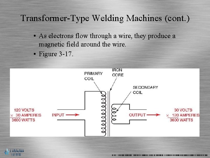 Transformer-Type Welding Machines (cont. ) • As electrons flow through a wire, they produce