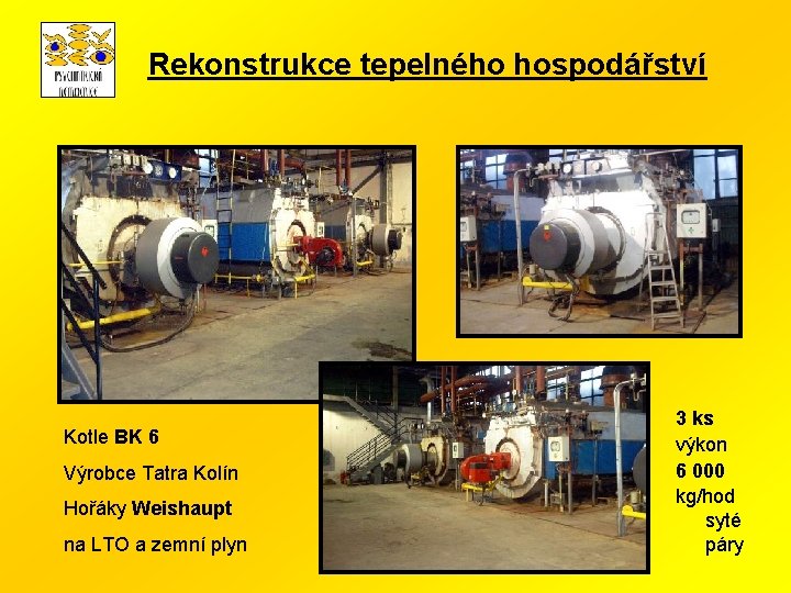 Rekonstrukce tepelného hospodářství Kotle BK 6 Výrobce Tatra Kolín Hořáky Weishaupt na LTO a