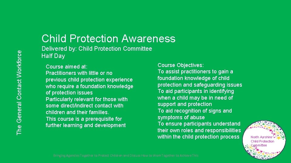 The General Contact Workforce Child Protection Awareness Delivered by: Child Protection Committee Half Day