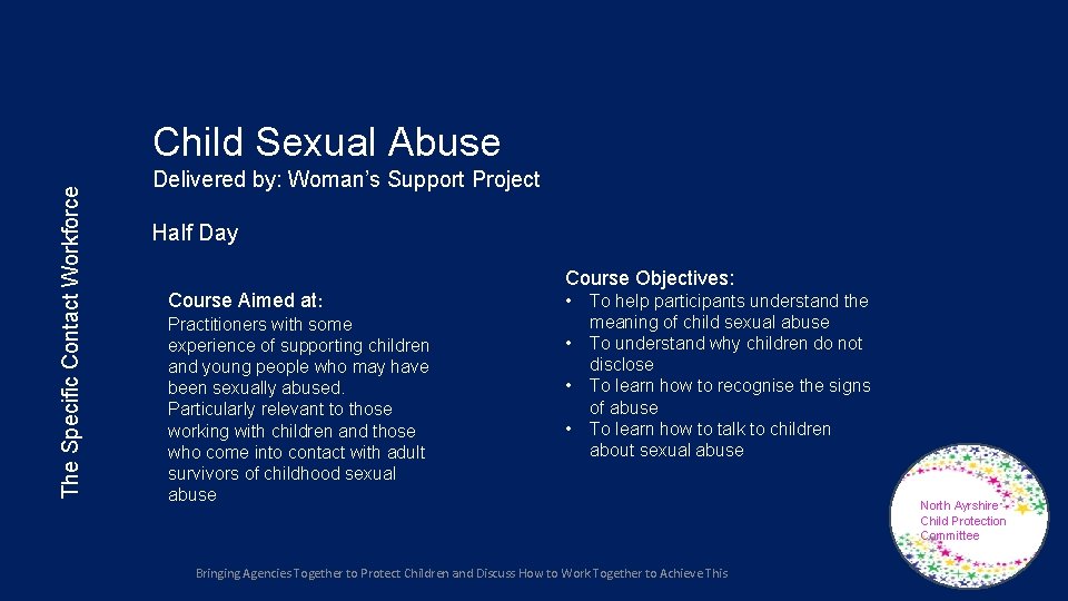 The Specific Contact Workforce Child Sexual Abuse Delivered by: Woman’s Support Project Half Day The Specific Contact Workforce Child Sexual Abuse Delivered by: Woman’s Support Project Half Day