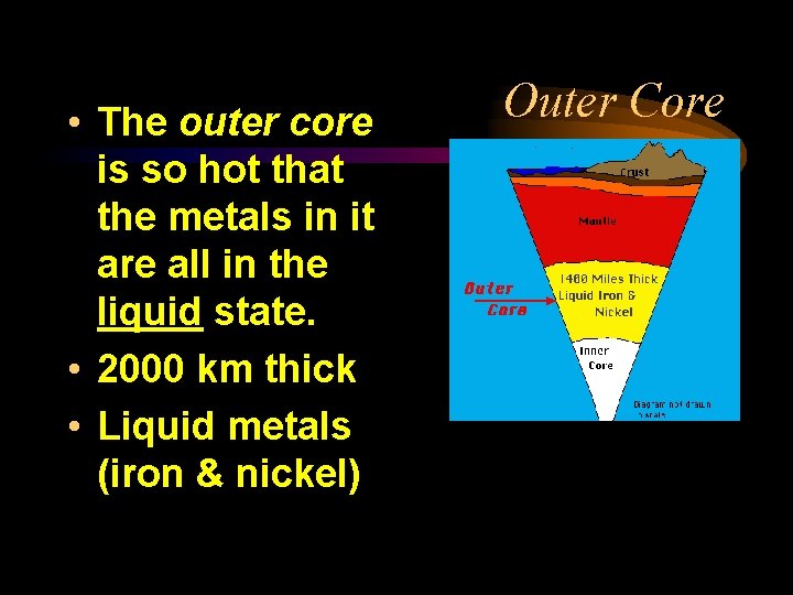  • The outer core is so hot that the metals in it are