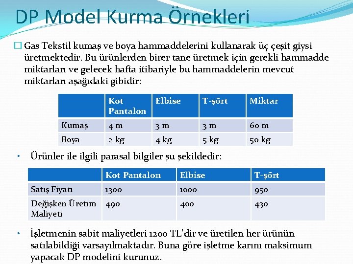 DP Model Kurma Örnekleri � Gas Tekstil kumaş ve boya hammaddelerini kullanarak üç çeşit