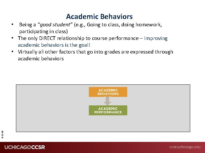 Academic Behaviors © CCSR • Being a “good student” (e. g. , Going to