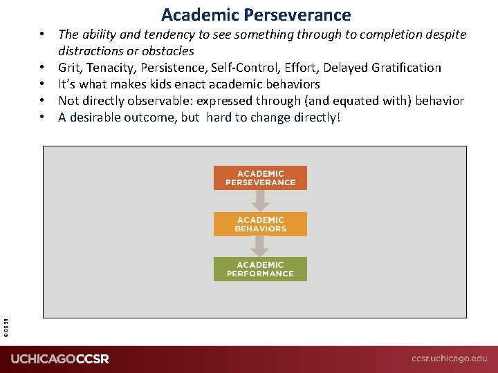 Academic Perseverance © CCSR • The ability and tendency to see something through to