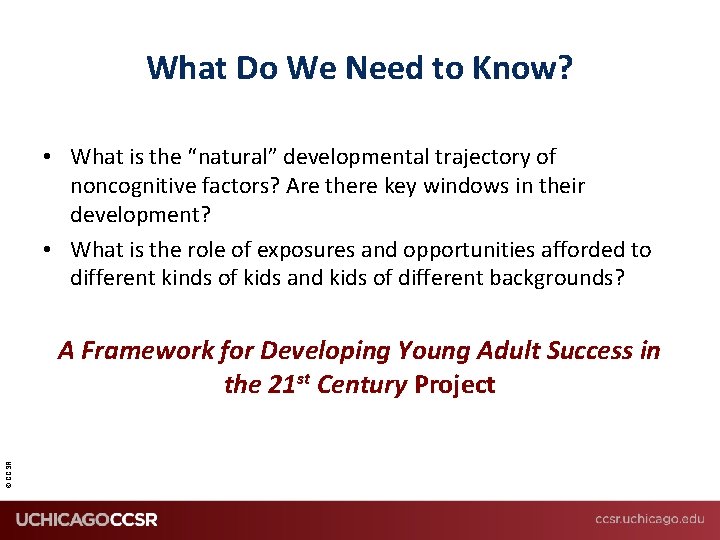 What Do We Need to Know? • What is the “natural” developmental trajectory of