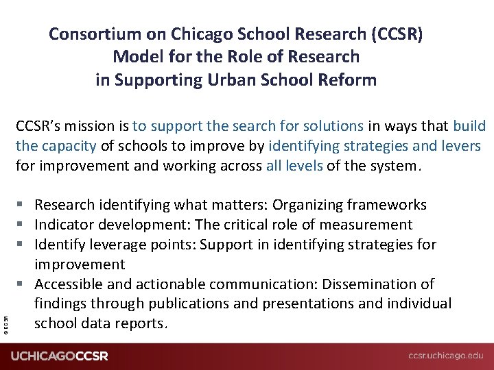 Consortium on Chicago School Research (CCSR) Model for the Role of Research in Supporting