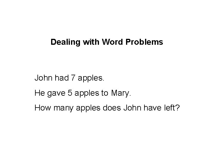 Dealing with Word Problems John had 7 apples. He gave 5 apples to Mary.