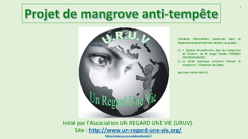 Projet de mangrove anti-tempête 2 Certaines informations contenues dans ce diaporama proviennent des dossiers Projet de mangrove anti-tempête 2 Certaines informations contenues dans ce diaporama proviennent des dossiers
