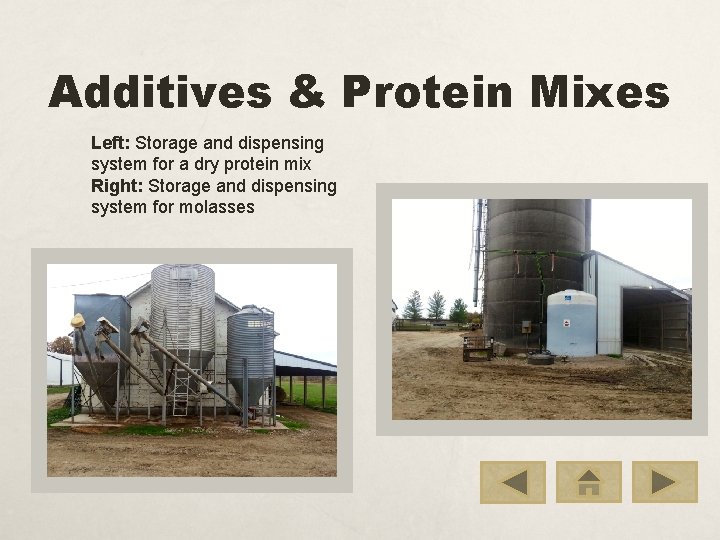 Additives & Protein Mixes Left: Storage and dispensing system for a dry protein mix