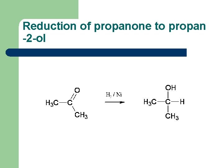 Reduction of propanone to propan -2 -ol 