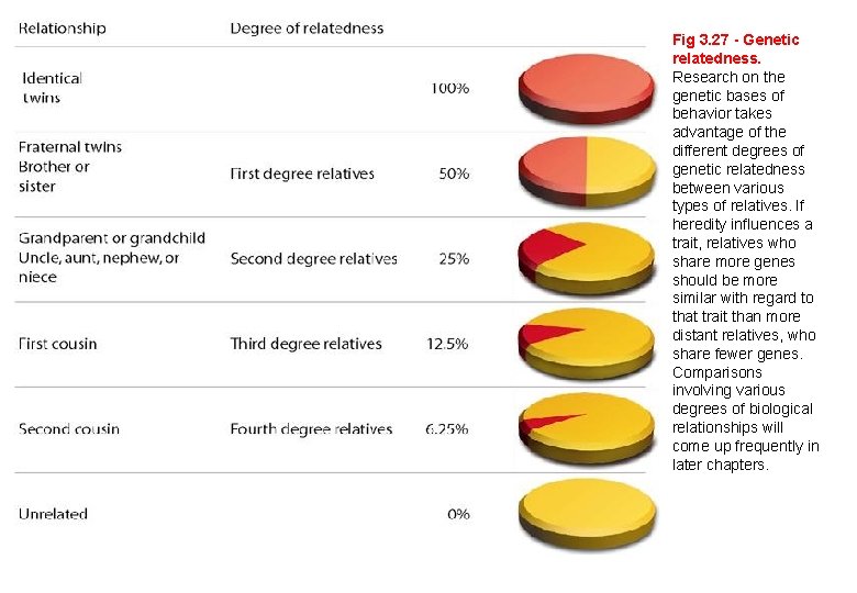 Fig 3. 27 - Genetic relatedness. Research on the genetic bases of behavior takes