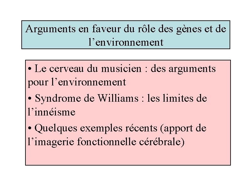 Arguments en faveur du rôle des gènes et de l’environnement • Le cerveau du