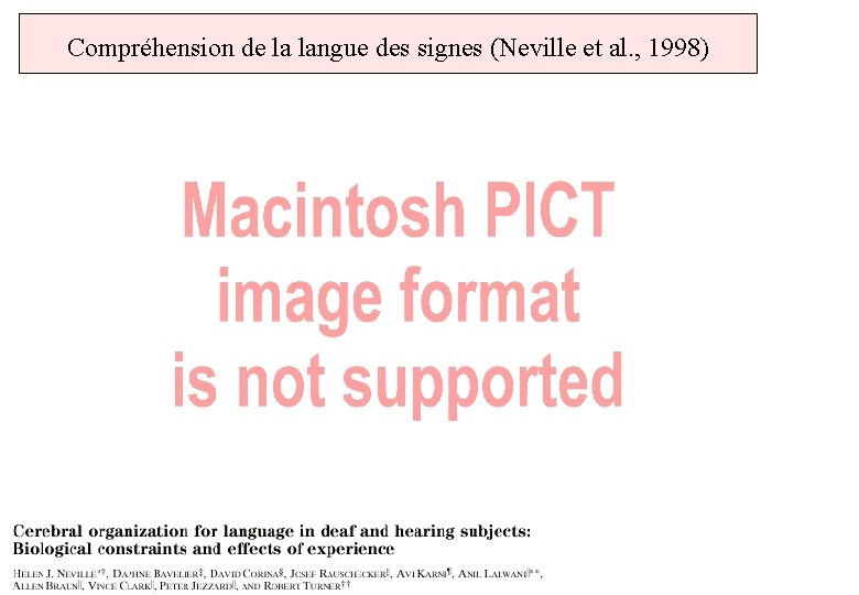 Compréhension de la langue des signes (Neville et al. , 1998) 