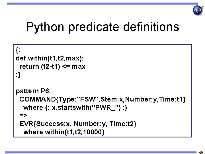 Python predicate definitions {: def within(t 1, t 2, max): return (t 2 -t
