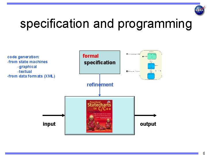 specification and programming code generation: -from state machines -graphical -textual -from data formats (XML)