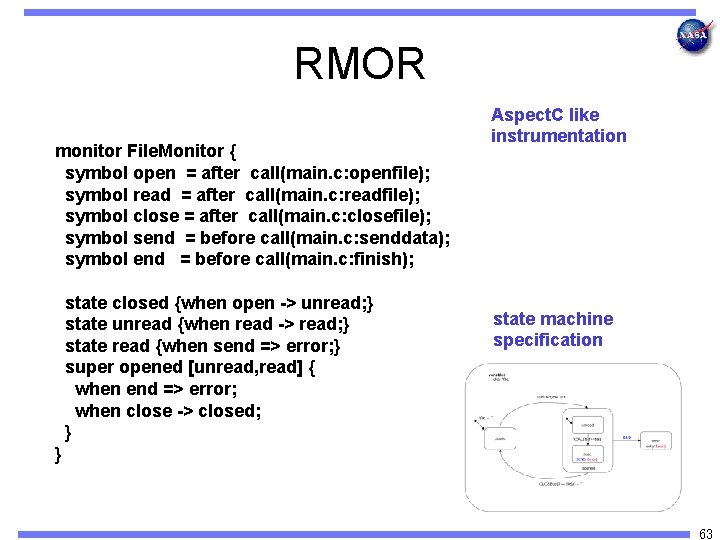 RMOR monitor File. Monitor { symbol open = after call(main. c: openfile); symbol read