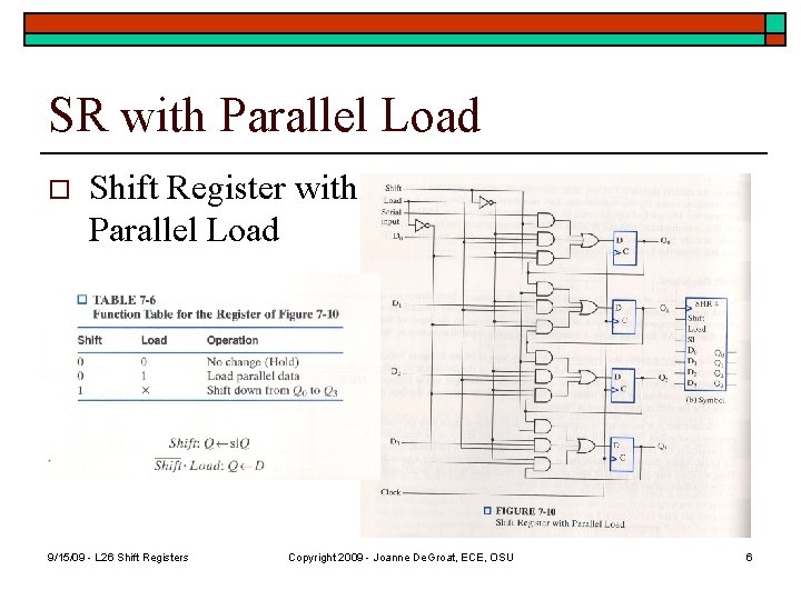 SR with Parallel Load o Shift Register with Parallel Load 9/15/09 - L 26