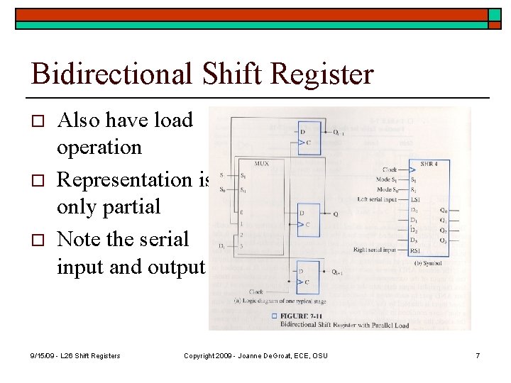 Bidirectional Shift Register o o o Also have load operation Representation is only partial