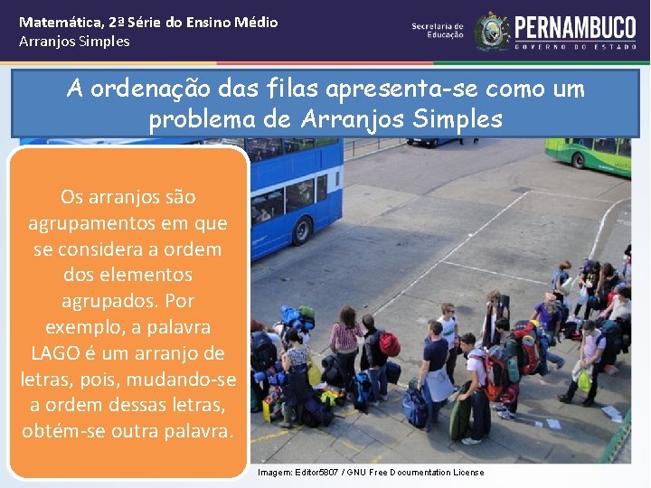 Matemática, 2ª Série do Ensino Médio Arranjos Simples A ordenação das filas apresenta-se como