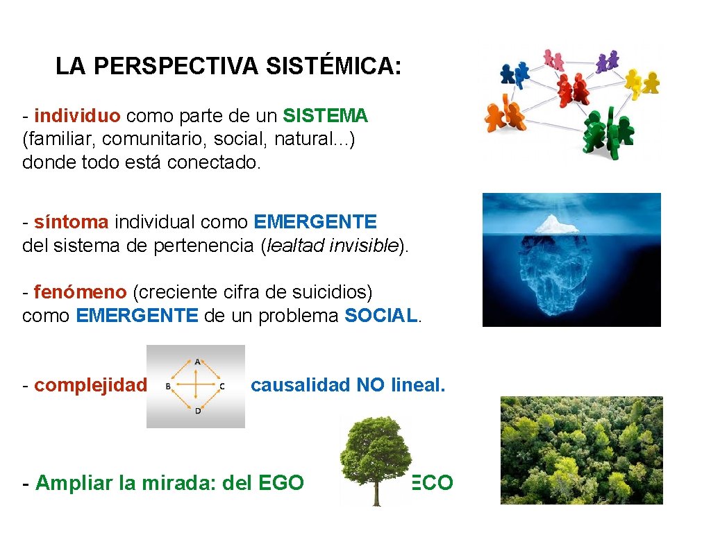 LA PERSPECTIVA SISTÉMICA: - individuo como parte de un SISTEMA (familiar, comunitario, social, natural.