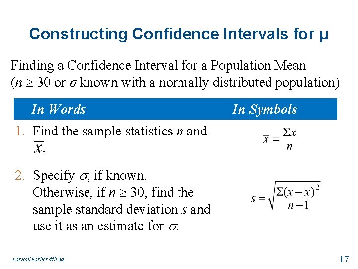 Chapter 6 Confidence Intervals Larsonfarber 4 Th Ed