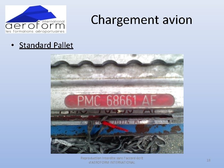 Chargement avion • Standard Pallet Reproduction Interdite sans l'accord écrit d'AEROFORM INTERNATIONAL 18 