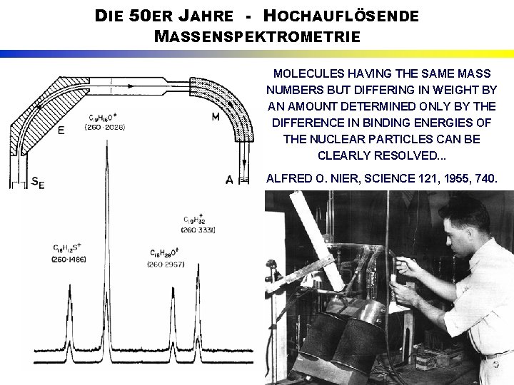 DIE 50 ER JAHRE - HOCHAUFLÖSENDE MASSENSPEKTROMETRIE MOLECULES HAVING THE SAME MASS NUMBERS BUT
