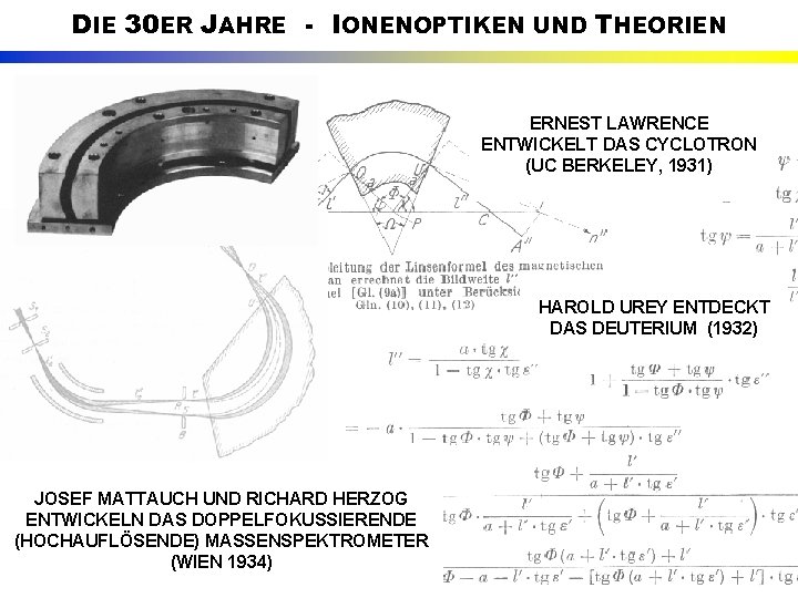 DIE 30 ER JAHRE - IONENOPTIKEN UND THEORIEN ERNEST LAWRENCE ENTWICKELT DAS CYCLOTRON (UC