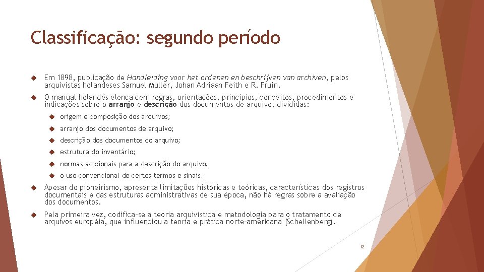 Classificação: segundo período Em 1898, publicação de Handleiding voor het ordenen en beschrijven van