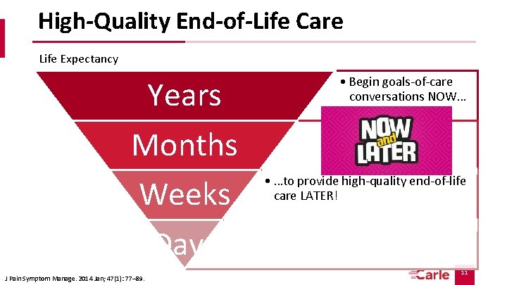 High-Quality End-of-Life Care Life Expectancy Years Months Weeks Days J Pain Symptom Manage. 2014