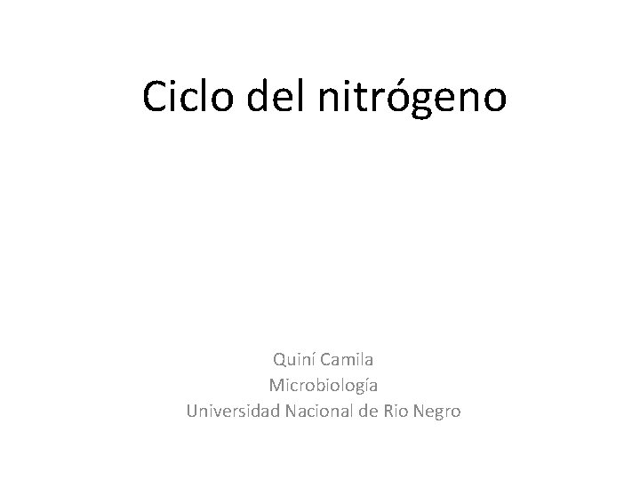 Ciclo del nitrógeno Quiní Camila Microbiología Universidad Nacional de Rio Negro 