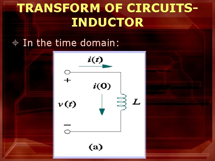 TRANSFORM OF CIRCUITSINDUCTOR ± In the time domain: 