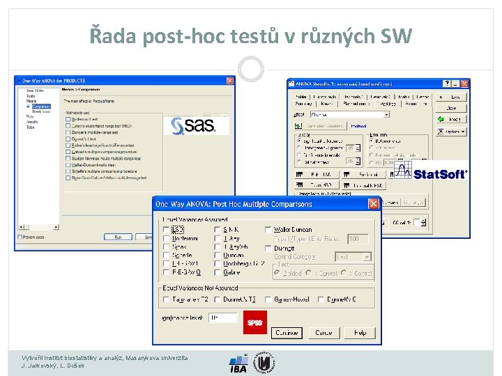 Řada post-hoc testů v různých SW Vytvořil Institut biostatistiky a analýz, Masarykova univerzita J.