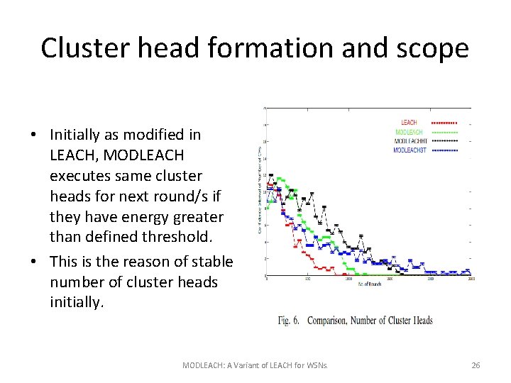 Cluster head formation and scope • Initially as modified in LEACH, MODLEACH executes same