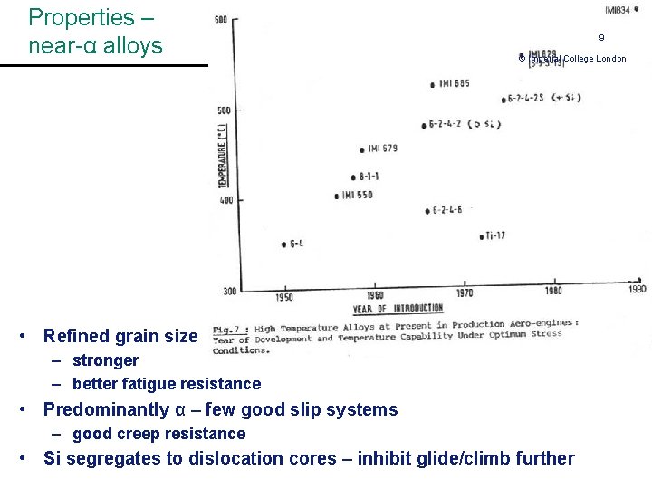 Properties – near-α alloys 9 © Imperial College London • Refined grain size –