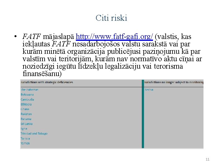 Citi riski • FATF mājaslapā http: //www. fatf-gafi. org/ (valstis, kas iekļautas FATF nesadarbojošos