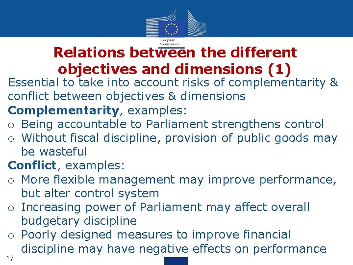 Relations between the different objectives and dimensions (1) Essential to take into account risks