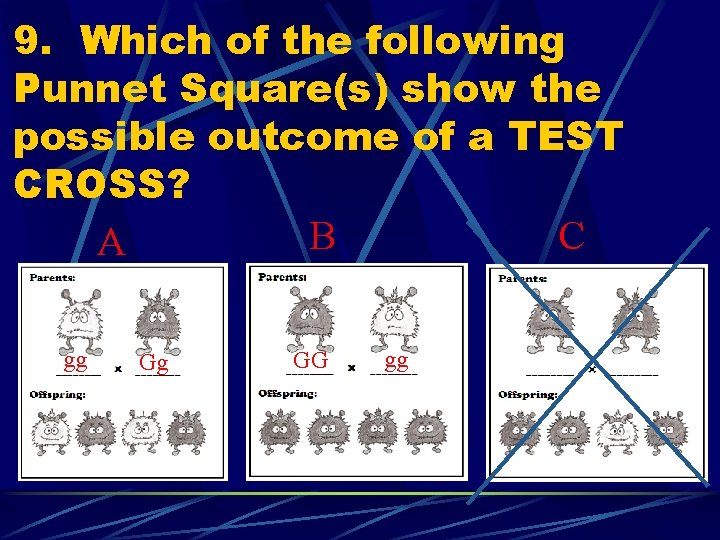 9. Which of the following Punnet Square(s) show the possible outcome of a TEST