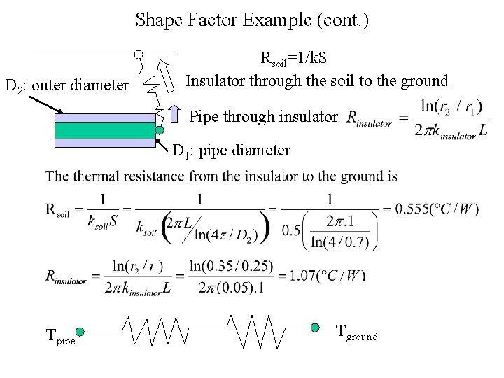 Shape Factor Example (cont. ) D 2: outer diameter Rsoil=1/k. S Insulator through the